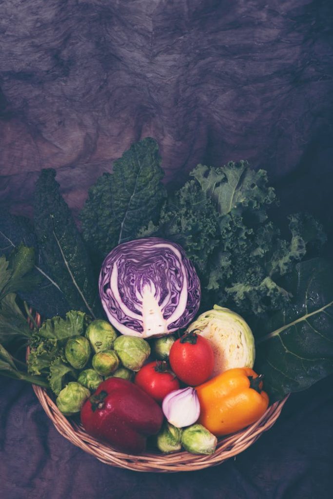 Colorful variety of fresh vegetables in a basket showcasing healthy eating.